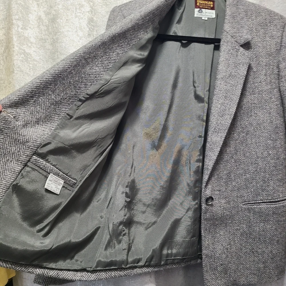 Vtg Harrington Square‎ Herringbone Tweed Wool Blend Blazer 10 Hong Kong
